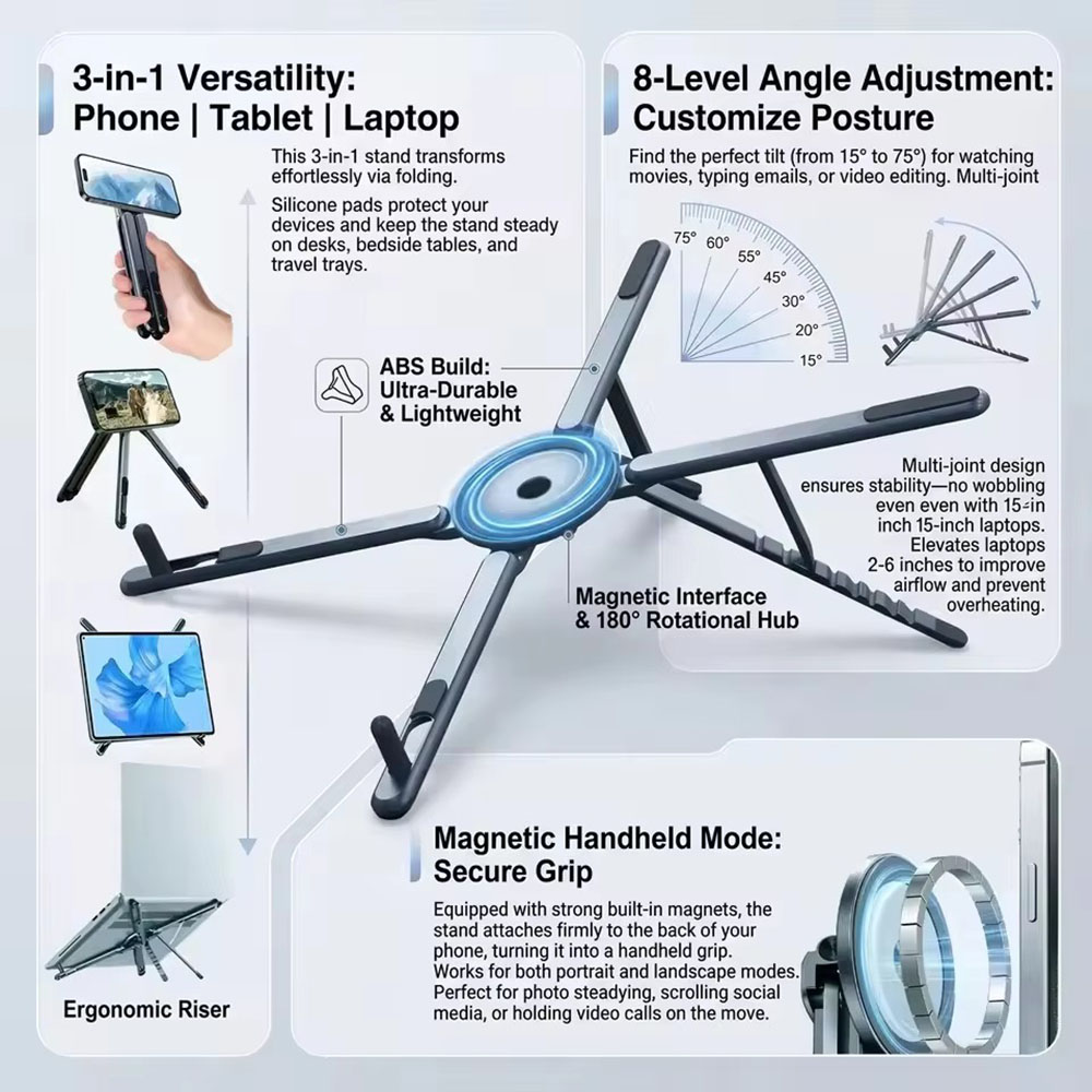 Laptop Accessories For Office - Portable Magnetic Phone Holder & Selfie